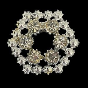 Vintage Silver Tone Foil Back Clear Faceted Rhinestone Brooch Pin Wreath Shape